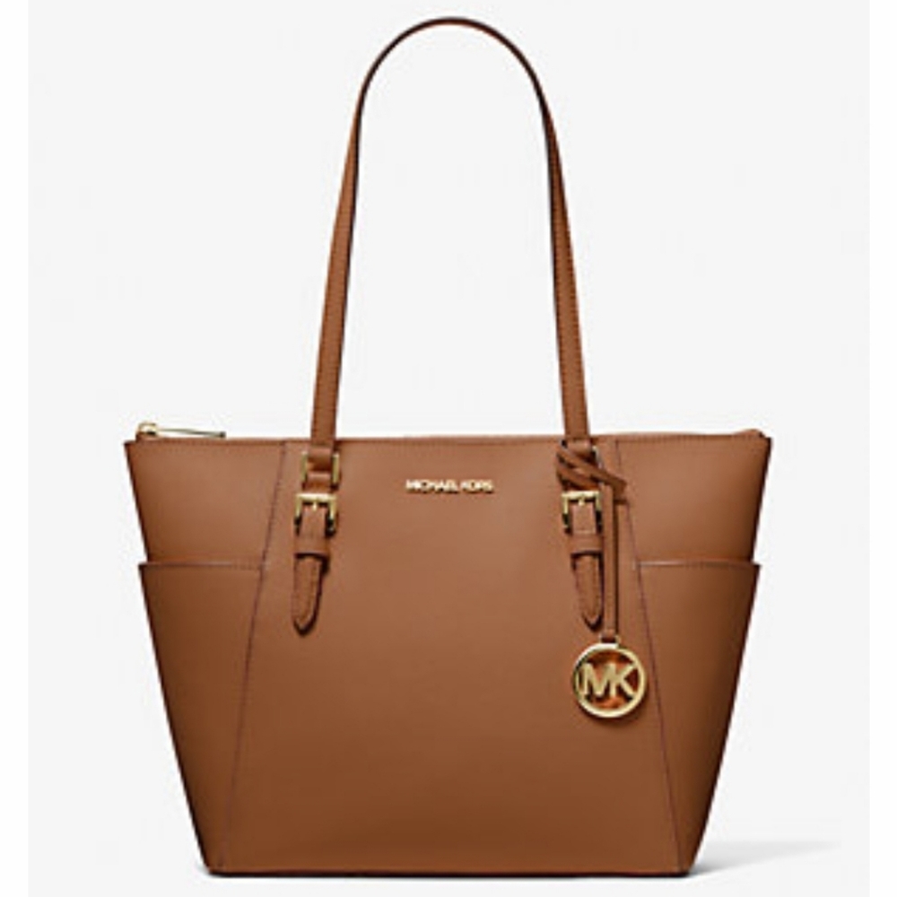 Charlotte Large Saffiano Leather Top-Zip Tote Bag